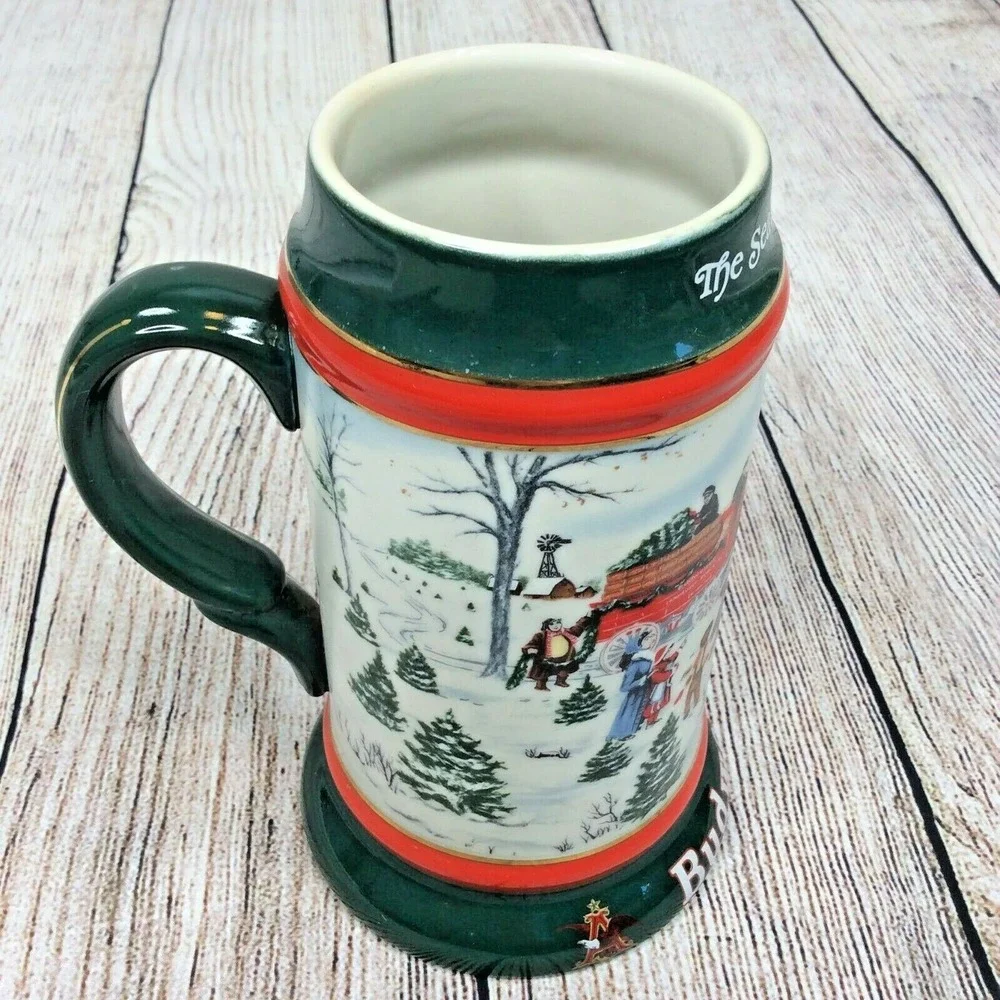 1991 Budweiser Anheuser‎ Busch Holiday Beer Stein Clydesdale Horses Vintage Mug